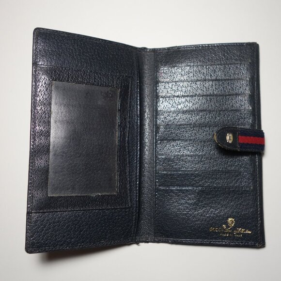 Vintage Gucci GG Blue Monogram Sherry Bi-Fold Long Wallet, Size 4.25 in x 7.5 in - Picture 6 of 16